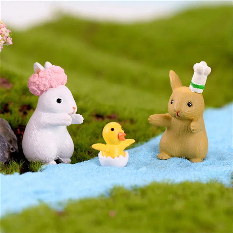 Mini Rabbits Animal Miniature Fairy Garden Moss Micro Landscape Ornament Toys 