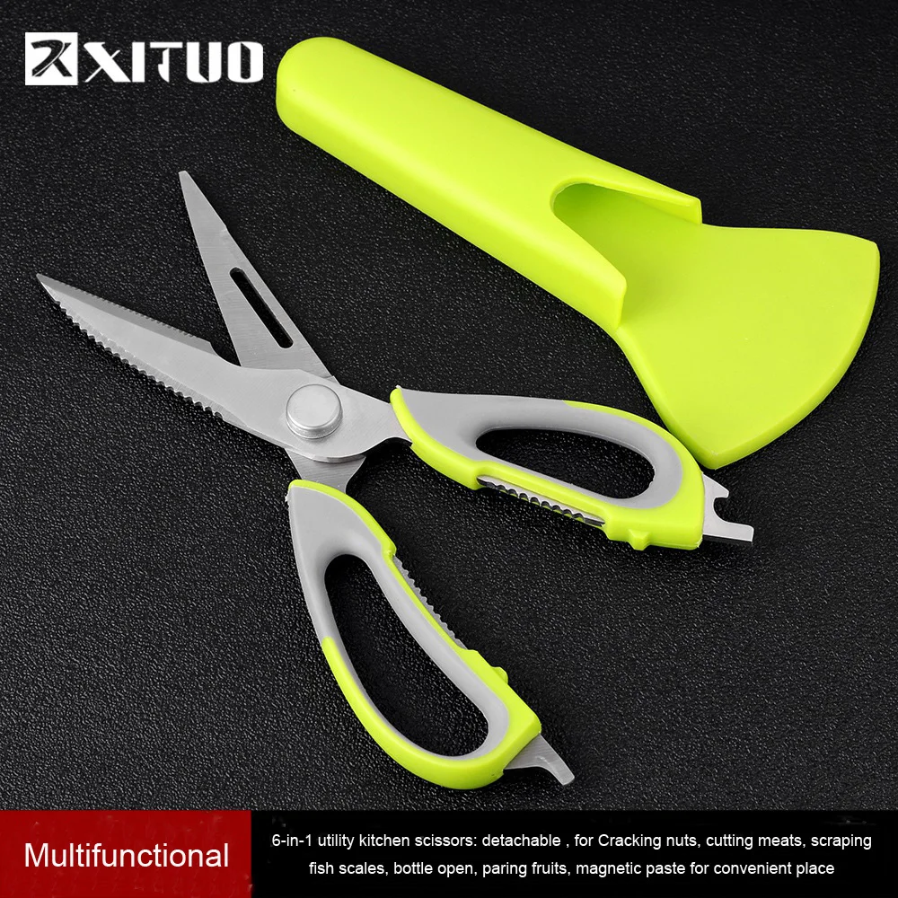 Multifunction Kitchen Scissors Magnetic Knife Seat Removable Stainless  Steel Scissors For Fish Chicken Shears Cooking New