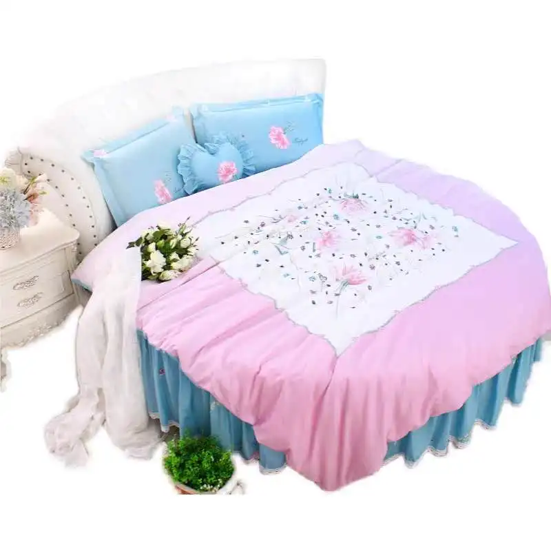 Round Corner Bed Pink Luxury Bedding Sets SuperKing Size Ruffle Blue