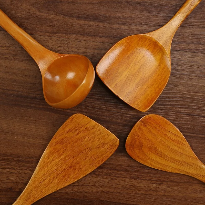 4PCS Kitchen Utensil Set Gold Wood Shovel Scoop Set Kitchen Cooking Utensils Spatula Gadgets Cooking Tools