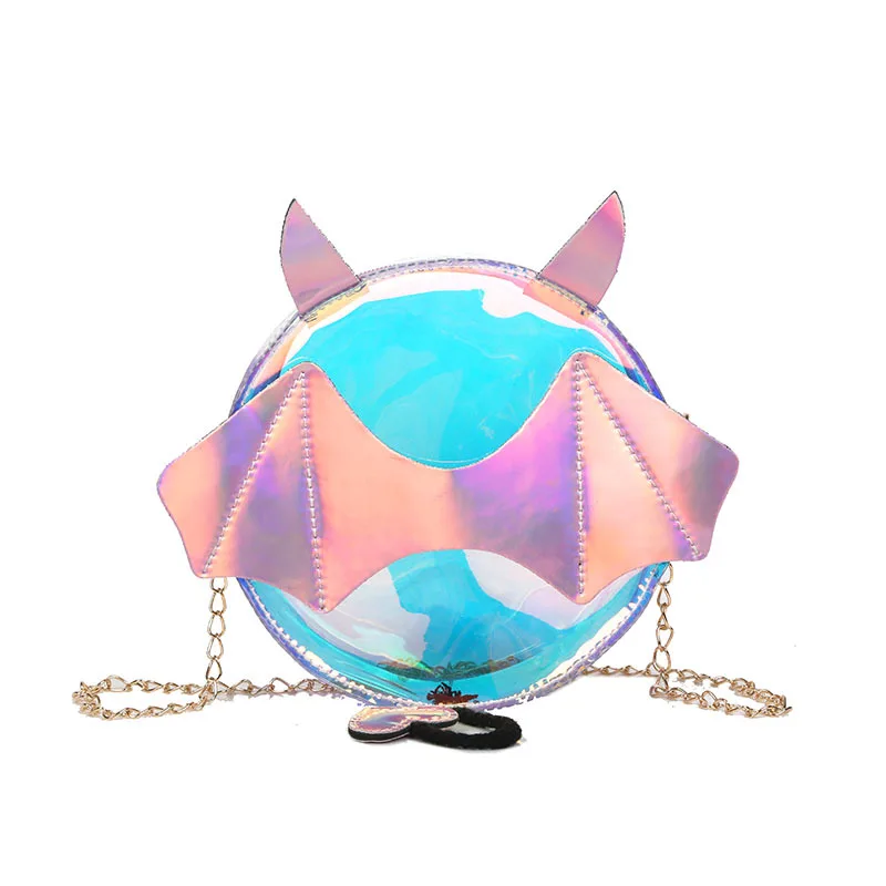 

Small Bag Female 2019 New Trend Personality Cute Shoulder Bat Round Package Laser Transparent Ins Chain Messenger PVC Jelly Bag