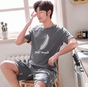 

Newest Men's Pajamas Set Summer Striped Sleepwear Short Top Pant Leisure Outwear Men's Short Sleeve Nightwear Plus Size L-4XL