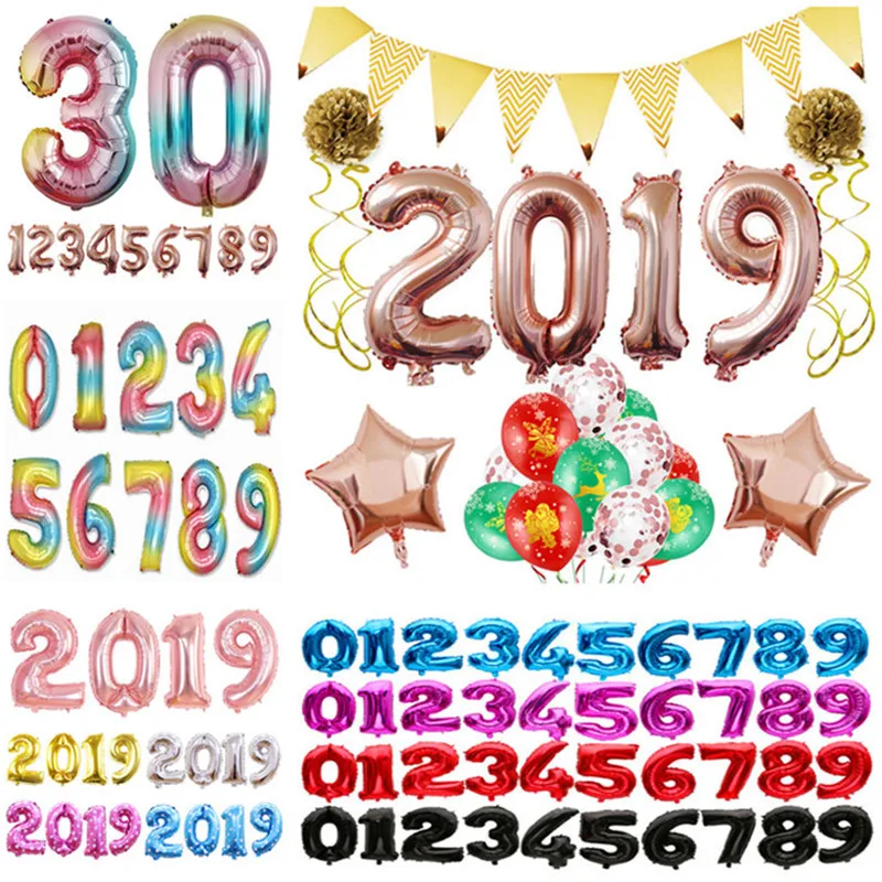 32 дюймовый 2019 шарик из фольги с золотыми цифрами на новый год украшение для