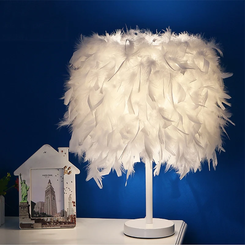 Top-Creative Feather Lamp E27 Table Lamp for Baby Kids Children Bedroom Droplight Lighting Decor US Plug