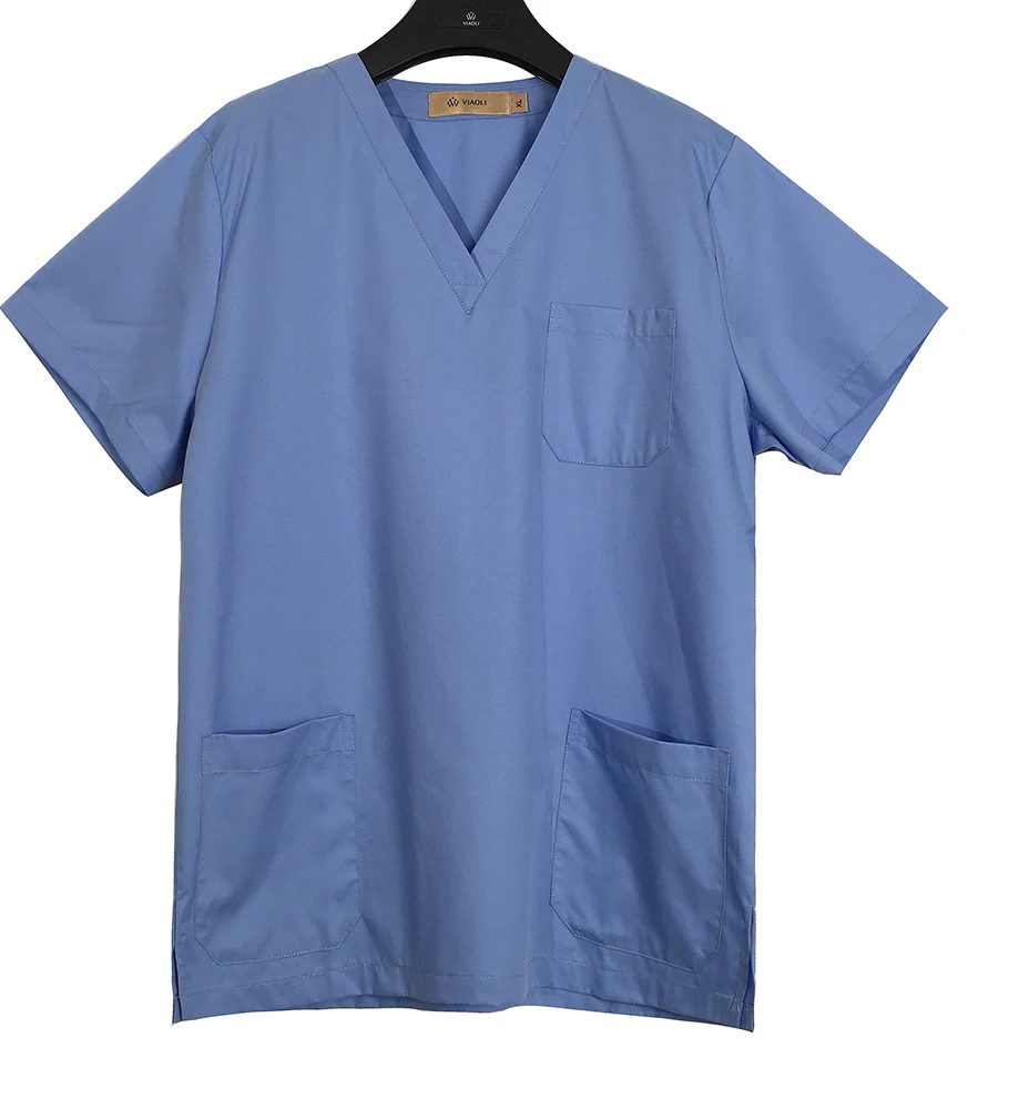 Женские скрабы, топы, медицинская рабочая одежда, v-образная горловина, одноцветная хирургическая форма с коротким рукавом, униформа медсестры, униформа для кормления, лабораторное пальто - Цвет: only tops