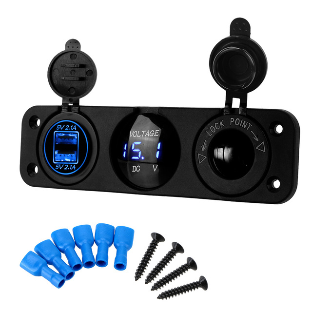 Port Panel Cigarette Lighter Dual USB Car Soket Charger Adapter  Voltmeter Socket Charger 4.2A Fast  Power for RV Camper