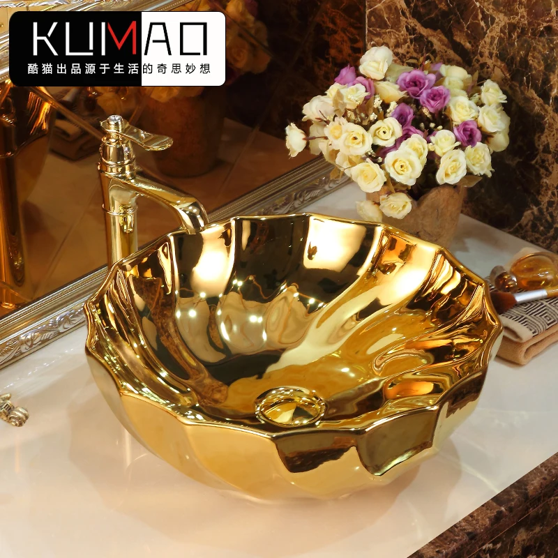 

Ceramic Golden Counter Basin Art Basin European KTV Hotel Home Toilet Basin Wash Basin