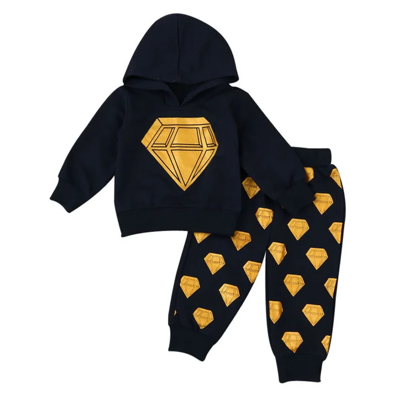 

CYSINCOS Autumn Newborn Clothes 2019 Cotton Diamond pattern Tops Sweatshirt Hooded Long Pants infant Toddler 2Pcs Outfits Set