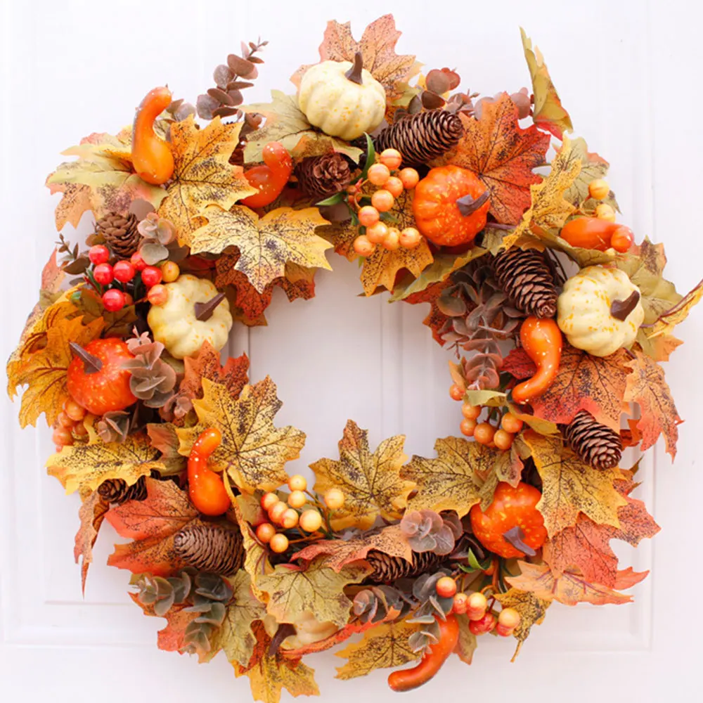 

Pumpkin Wreath Thanksgiving Halloween Door Wreath Wall Hanging Artificial Flower Garland Wall Or Door Ornaments