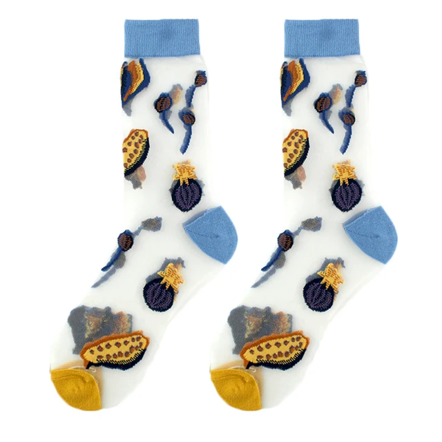 France Fresh Floral Art Funny Socks Transparent Abstract Design Lace Cute Socks Women Jacquard Sokken Skarpetki Calcetines Mujer 20