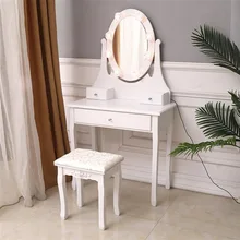 Exquisite 360-Degree Rotary Mirror 3-Drawer MDF Dressing Table White Exquisite 360-Degree Rotary Mirror 3-Drawer MDF Dressing Table White