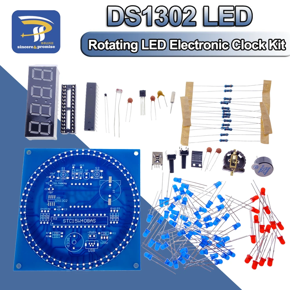 Rotating LED Display Alarm Electronic Clock Module Water Lamp DIY Kit Light Control Temperature DS1302 C8051 MCU STC15W408AS