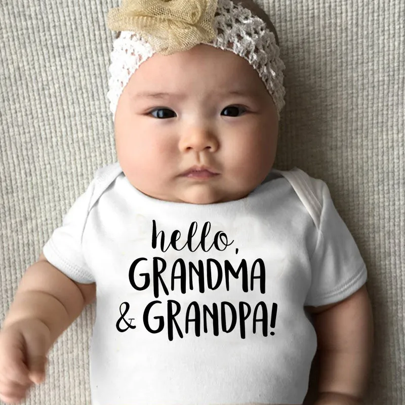 Hello Grandma& дедушка комбинезон из хлопка для новорожденных мальчиков и девочек Комбинезон с забавными буквами Одежда от 0 до 18 месяцев