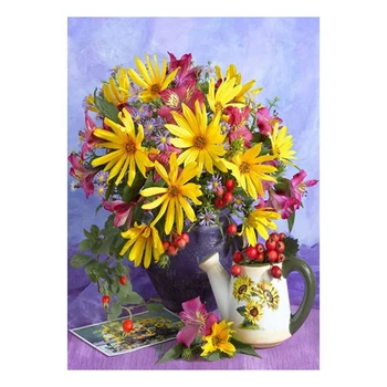 

DIY 5D Diamond Painting Kits for Adults Round Diamond Crystal Art Painting for Home Wall Decor Gift Yellow Flower