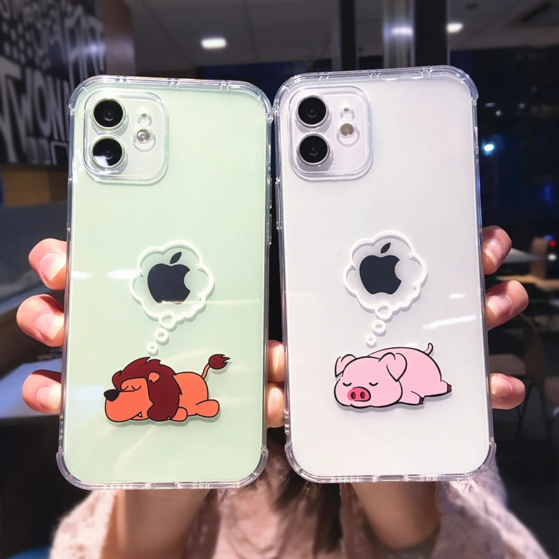 Cute Cartoon Anima Pig Lion Clear Phone Case For Iphone 13 Pro Max 12 11 X Xr Xs 7 8 Plus Funny Couple Soft Tpu Shockproof Cover Mobile Phone Cases Covers Aliexpress