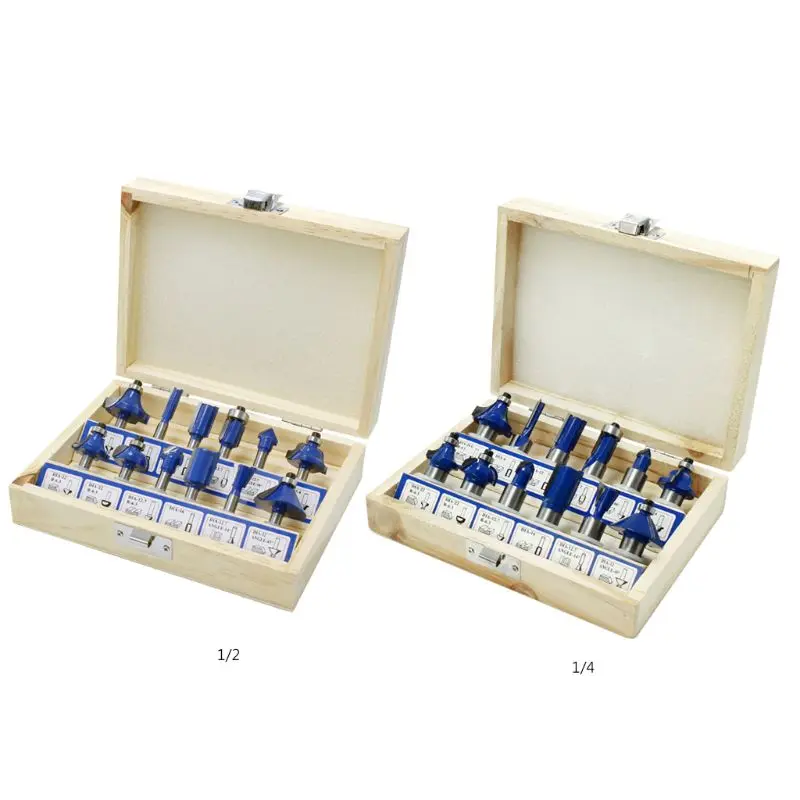 

12pcs 1/4" 1/2" Shank Carbide Router Bits Milling Cutter Woodworking Trimming