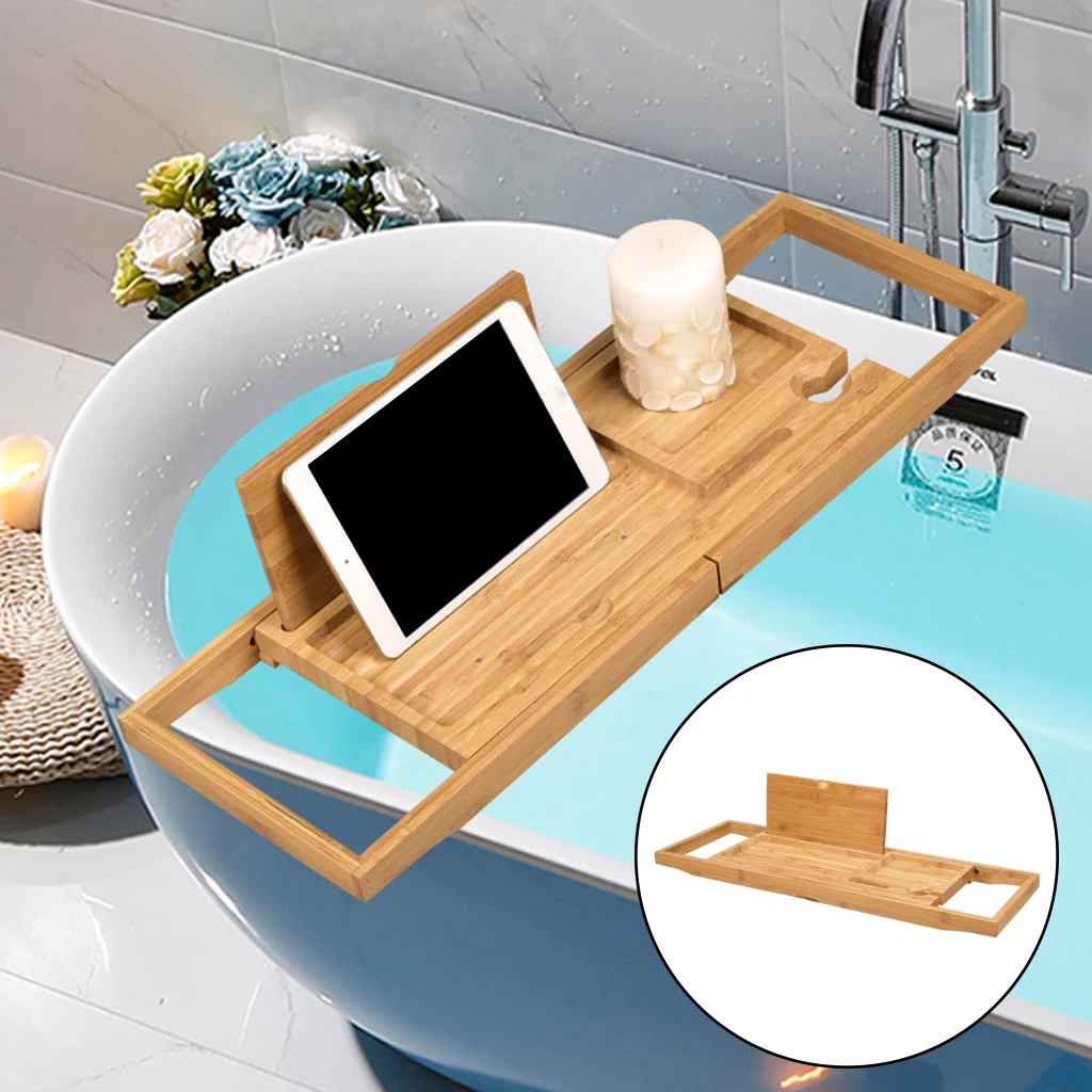 Wooden Bath Caddy Tray Extendable Bathtub Bridge Board Shelf wint Book / Tablet Stand, Wine