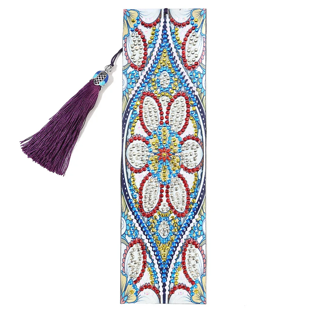 5D DIY Diamond Painting Leather Bookmarks Tassel Bookmarks Special Shaped Diamond Embroidery Craft