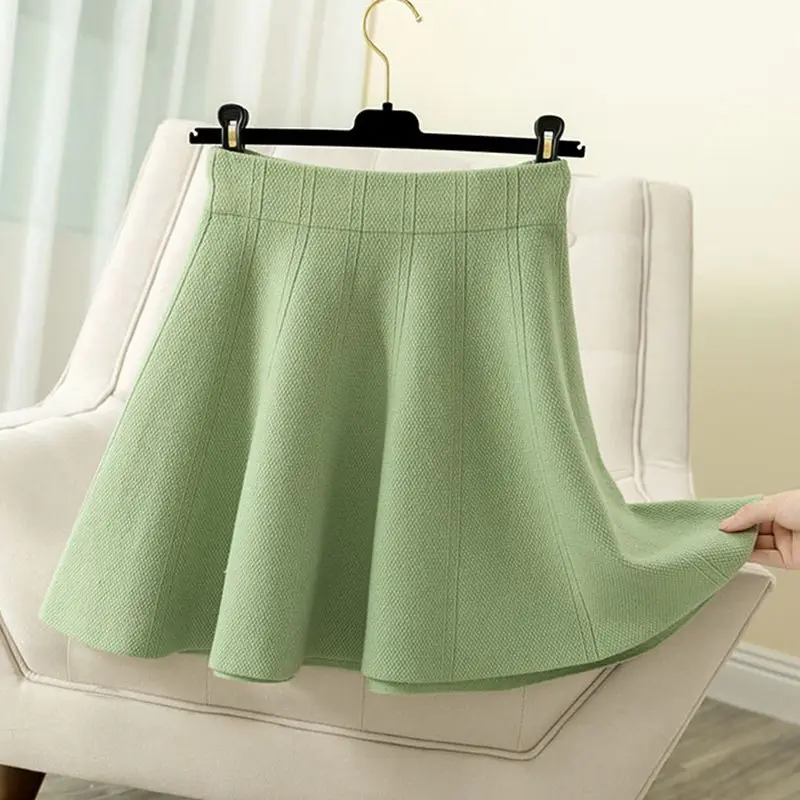 GIGOGOU Harajuku, Женская мини юбка, одноцветная, осень, зима, вязаный свитер, плиссированные юбки, эластичная, высокая талия, трапециевидная, выше колена, юбка