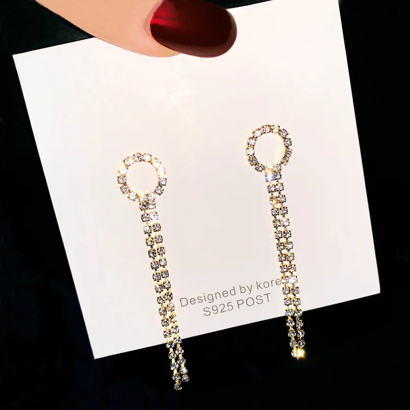 New Tassel Long Earrings Circle Crystal Stud Hypoallergenic Elegant Series Fashion Personality Valentine's day Present | Украшения и