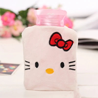 Милая грелка для рук с героями мультфильмов, бутылка для воды, мини-чайник, портативная, для девочек, с пальмовым карманом, безопасная, Взрывозащищенная, для впрыска воды, сумка для горячей воды - Цвет: White kitty cat