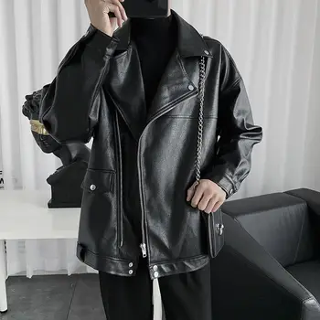 

Autumn Korean Black Leather Jacket Men's Fashion Casual Motorcycle Jackets Mens Streetwear Wild Loose Hip Hop Bomber Jacket Men