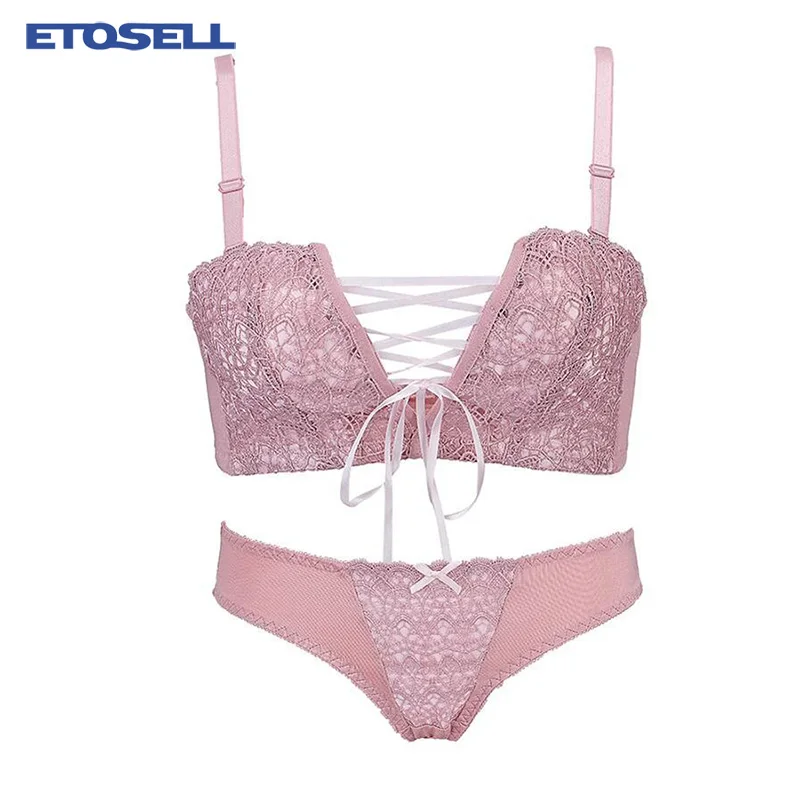 

2019 New Push up Bra Brief Sets Women Intimates Japanese Sexy Underwear Princess Straps Belt Pink Women Lace Lingerie Bras Sets