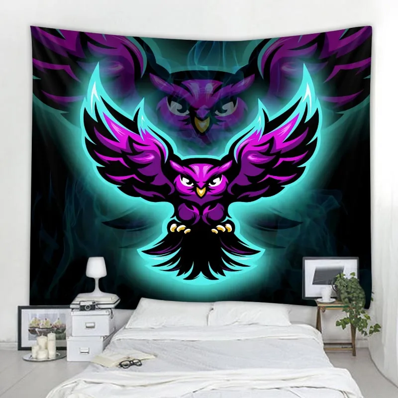 

Printed tapestry owl art illustration wall hanging bohemian psychedelic home wall decoration aesthetics room decoration yoga mat