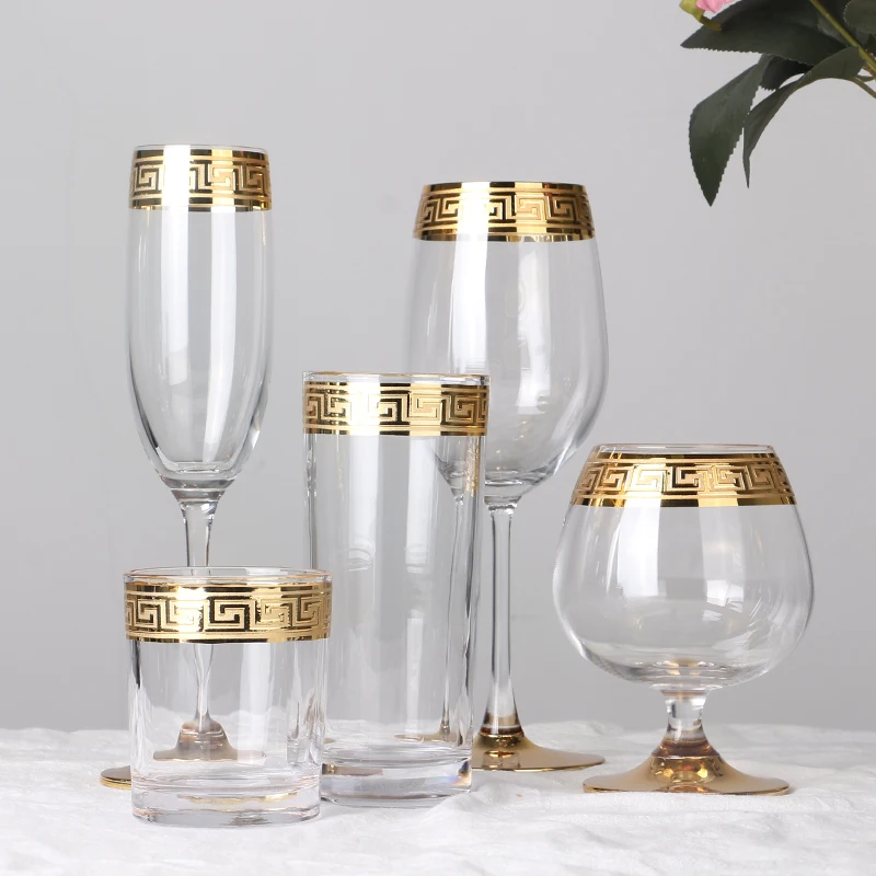 European Style Crystal Glass for Wine, Red Wine Glass, Dining Table, Household Water Glass, Gold Rim, Brandy Champagne Glass