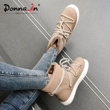 Donna-in/водонепроницаемые женские зимние ботинки из коровьей кожи; Теплые ботильоны из смешанной шерсти на низком каблуке со шнуровкой; Новинка года; зимняя обувь на плоской подошве