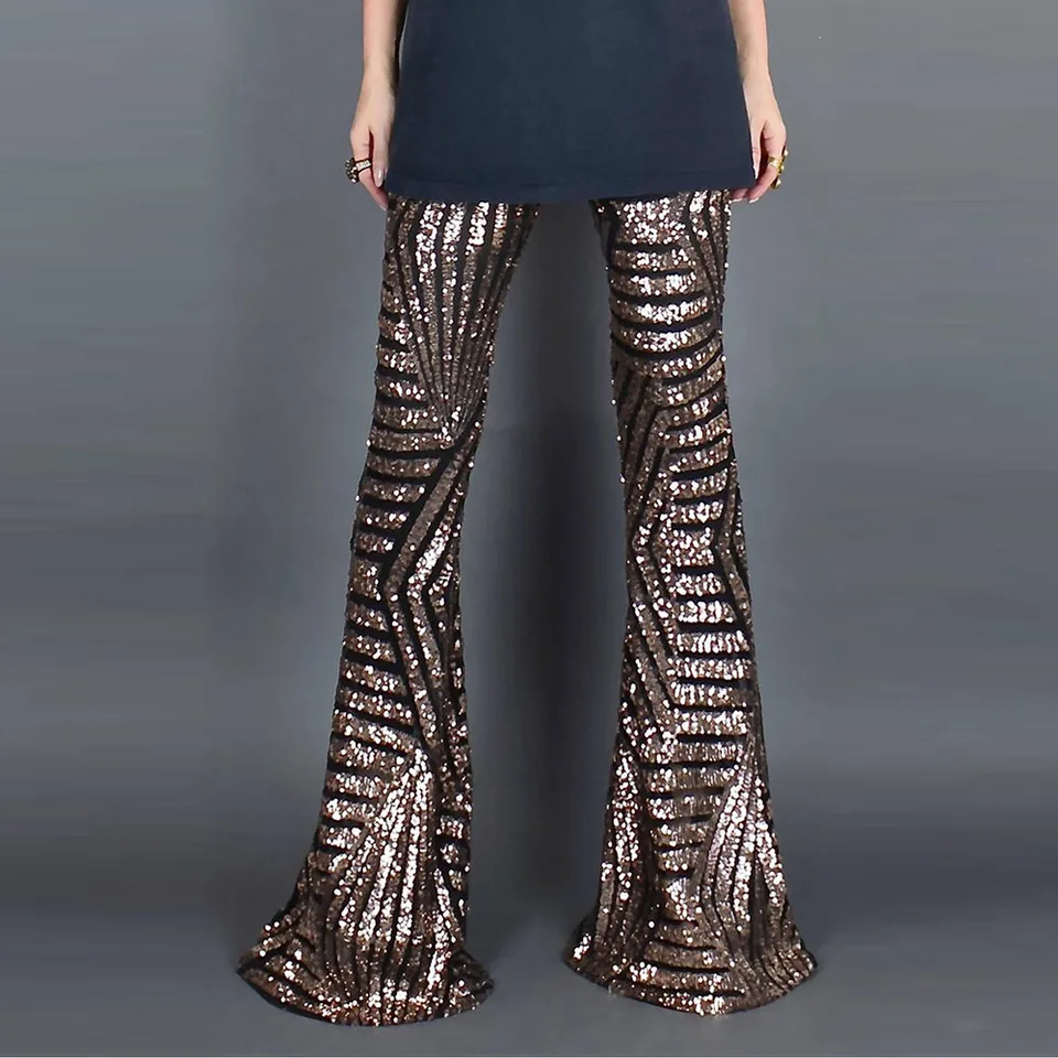 black sequin flare pants