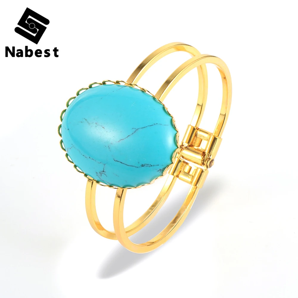 

Women Natural Gem Stone Oval Tiger Eye Turquoises Labradorite Bangle Blue Onyx Lapis Lazuli Crystal Open Copper Bracelet Jewelry