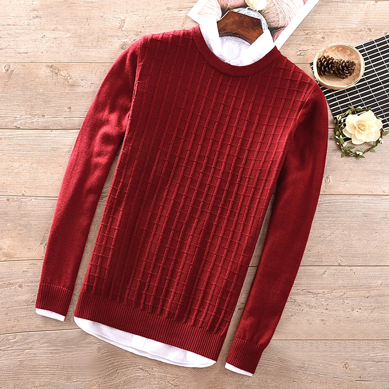 

Men's round neck plaid sweater wool 2018 autumn and winter new long-sleeved sweater men slim trend tops maglione chandail trui