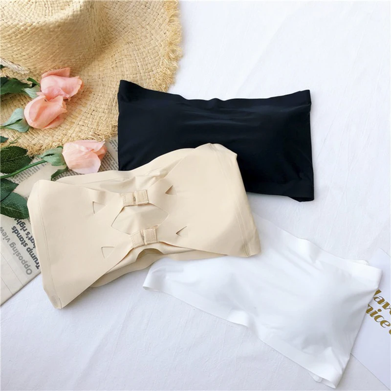 Women Strapless Lace Camisole Backless Slim Sexy Tube Tops Nude Black Anti-lighting Wrapped Chest Top Bra Underwear New | Женская одежда
