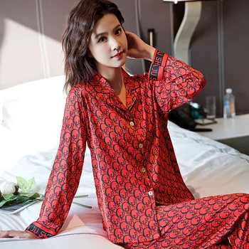 

Spring 2020 Printed Letter Pajamas Women'S Fashion Home Wear Comfortable Breathable Pajamas Set Silk Intimate Lingerie Sleepwear