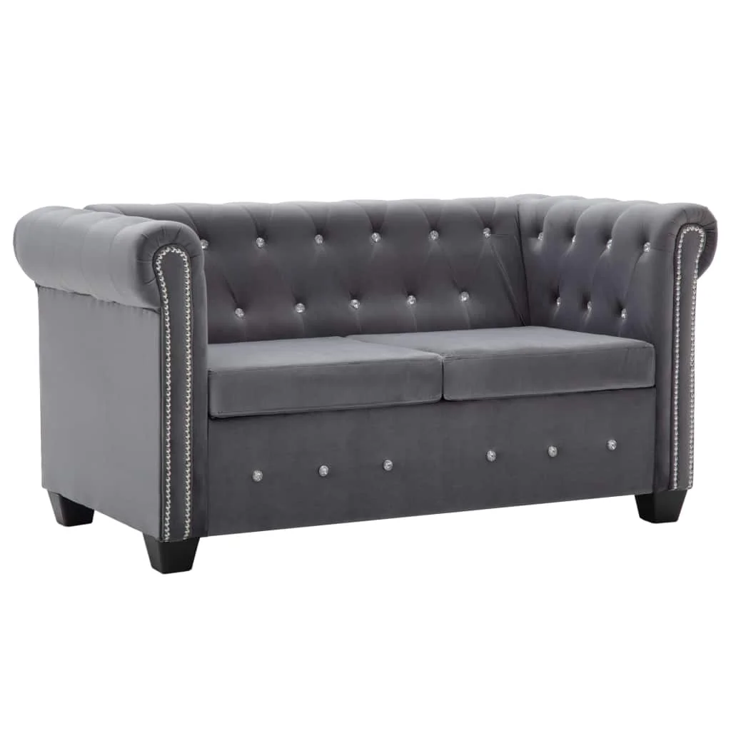 

Elegant Chesterfield Sofa Set for Living Room Furniture Modern 2 Seater Velvet Sofas Wood Structure Durable 146x75x72 Cm Gray