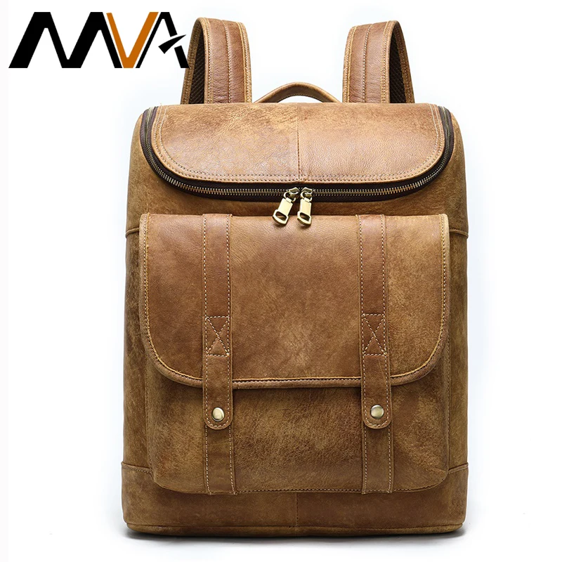 MVA мужской рюкзак из натуральной кожи, школьный мужской рюкзак для ноутбука, кожаный роскошный рюкзак для путешествий, мужская сумка для колледжа