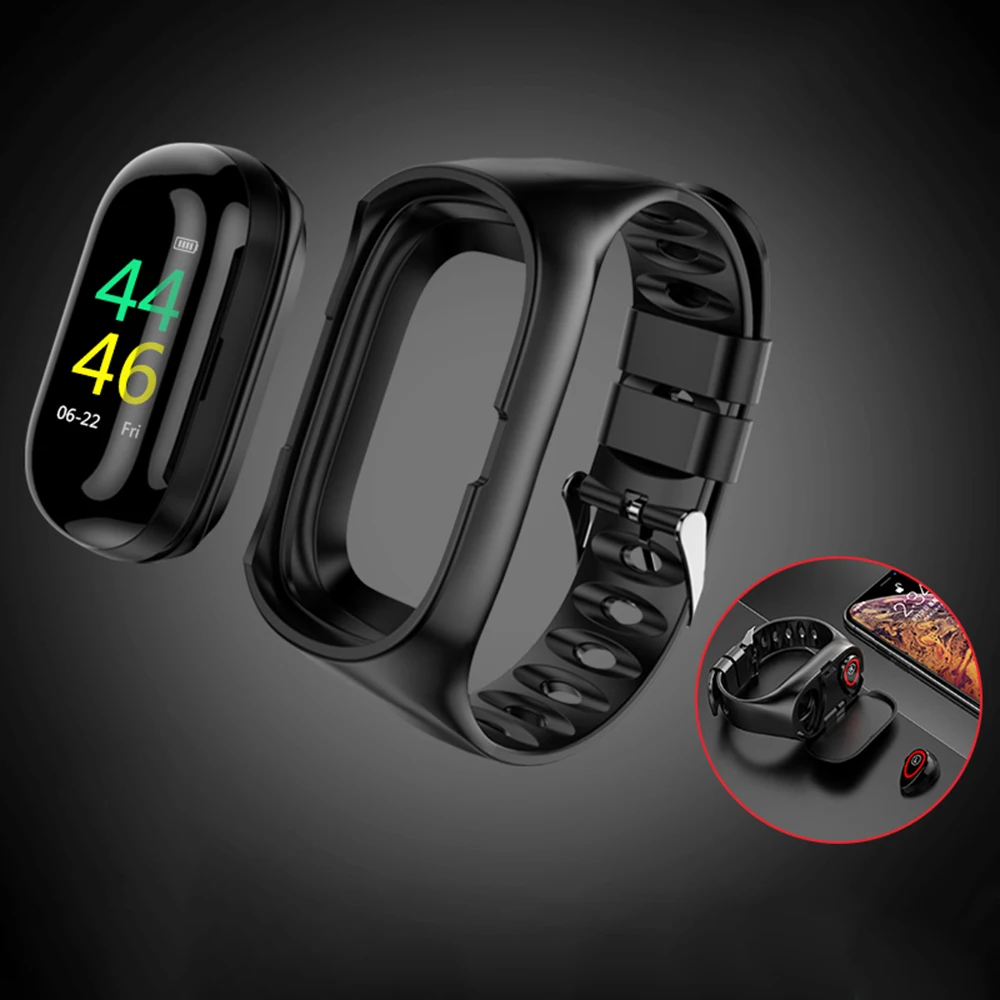 Новейший 2 в 1 Смарт-браслет наушники BT5.0 спортивные наушники Смарт-часы пульсометр фитнес-трекер Браслет для измерения артериального давления