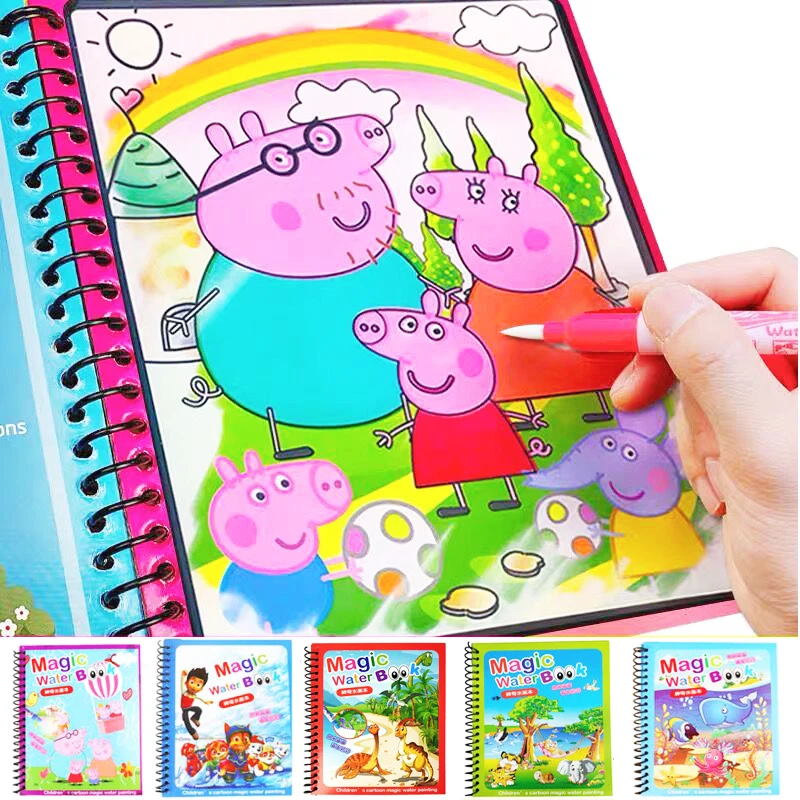 Peppa Pig jouet magique dessin à l'eau livre peinture conseil apprentissage jouet éducatif eau couleur livre pour anniversaire garçon et fille cadeau