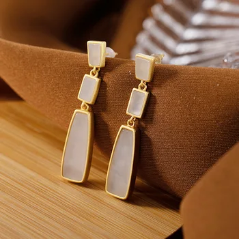 

deer silver S925 pure silver gold-plated Korean fashion personality women's Hetian jade long earrings earrings earrings