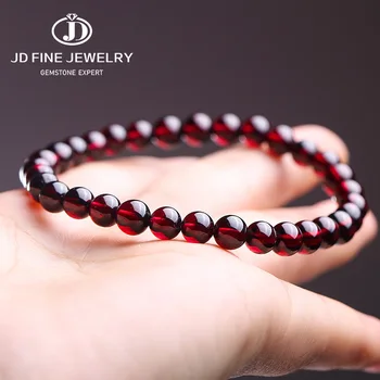 Dark Garnet Bracelet Men Bracelets 4-14mm Wine Red Bead Charm Bracelet