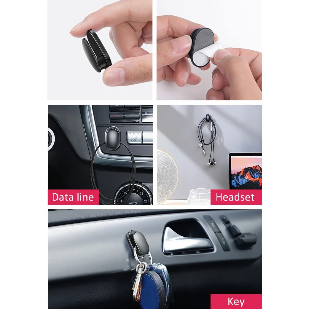 4 шт., автомобильные крючки, органайзер для хранения, USB кабель, для наушников, для хранения ключей, самоклеющиеся настенные крючки, вешалка, авто крепеж, зажим