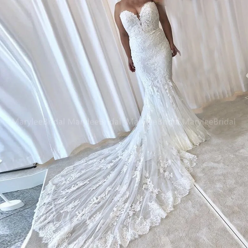 Очаровательное свадебное платье русалки аппликация «сердце» vestido de casamento белая слоновая кость для новобрачных платье сделано для измерения часовни поезд