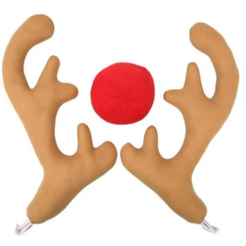 

Car Reindeer Antlers & Nose Christmas Decoration Vehicle Costume, Window Roof-Top and Grille Rudolph Reindeer Jingle Bell Xmas G