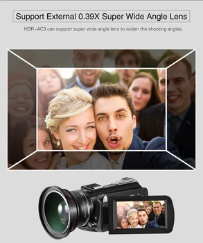 

Ordro HDR-AC3 IPS 3.1 Screen Camera 13MP CMOS 4K Big Wide Angle Conference Wedding DV Wifi PC 4k Video Camera
