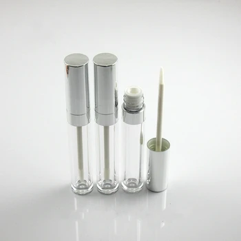 

Hot 6ml Sliver Round shape Empty Lip Gloss Tubes Plastic Clear Lip Gloss Tubes Refillable Lipgloss Bottles Containers Packaging