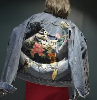 

2020 spring and autumn new hole embroidery denim bat sleeves loose Harajuku bf personality denim jacket 2102