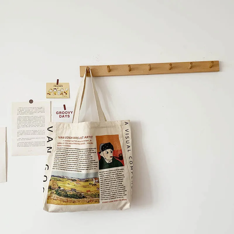 Famous Painting Women Canvas Shoulder Bag Van Gogh Print Shopping