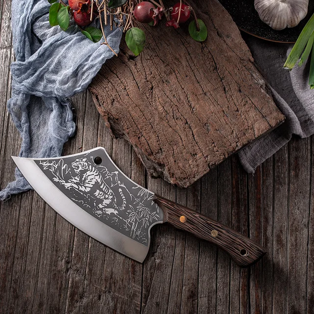 Chopping Kitchen Cleaver Knife Sharp Tiger Pattern Stainless Steel Knives  Chicken Duck Fish Slaughter Slicer Chopper