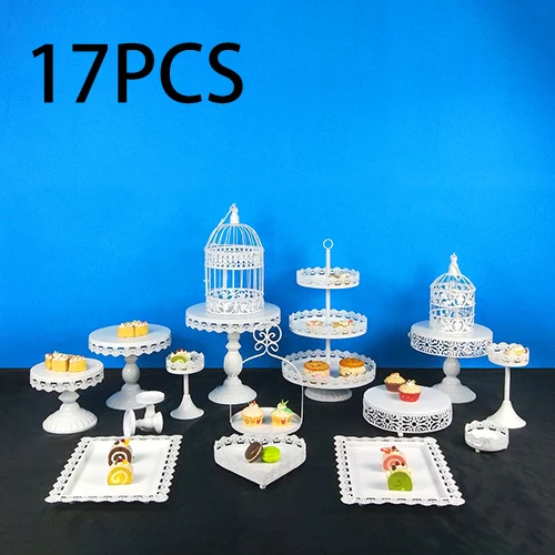 17PCS Tobs Cupcake Stand белый душевный торт стенд набор с кружевным краем для свадьбы, дня рождения, дня рождения, чая Инструменты для выпечки - Цвет: 17PCS